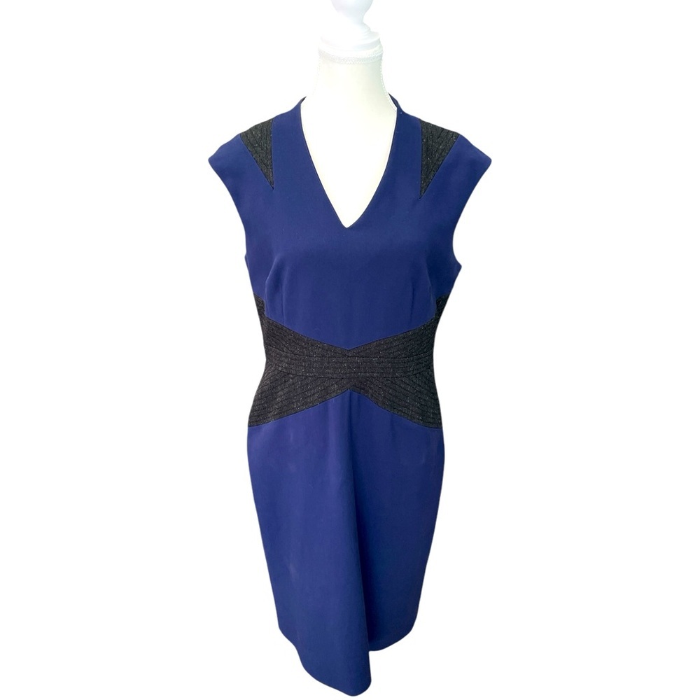 Antonio Melanin Elegant Blue Dark Gray Women's Sheath Dress Size 12